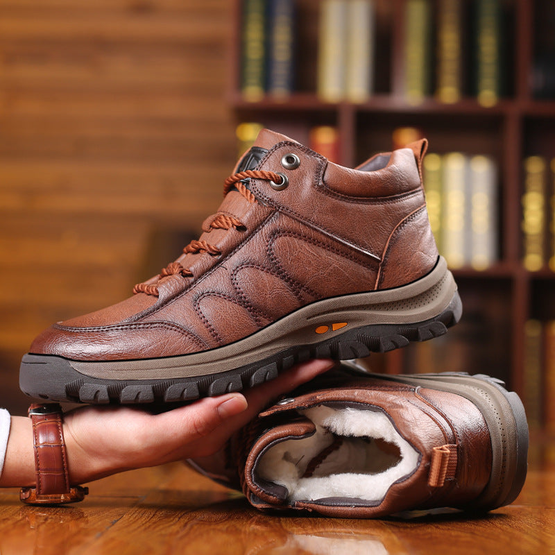 Men's High-Top Leather Anti-Slip Snow Boots